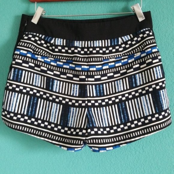 {J.Crew} Blue Black White Aztec Rectangle Shorts - Picture 6 of 8